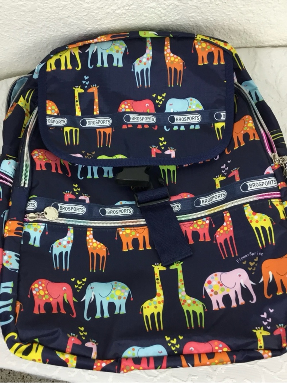 Colorful Giraffe & Elephant Print Navy Backpack - Picture 7 of 9